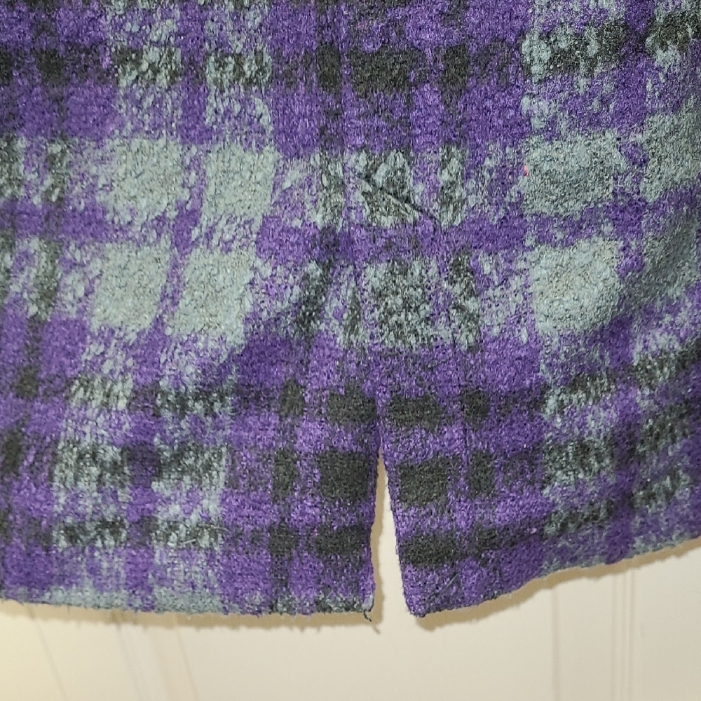 Madden Girl Purple and Gray Plaid Pea Coat With Hood. Features Slant Zipper M - Picture 6 of 10
